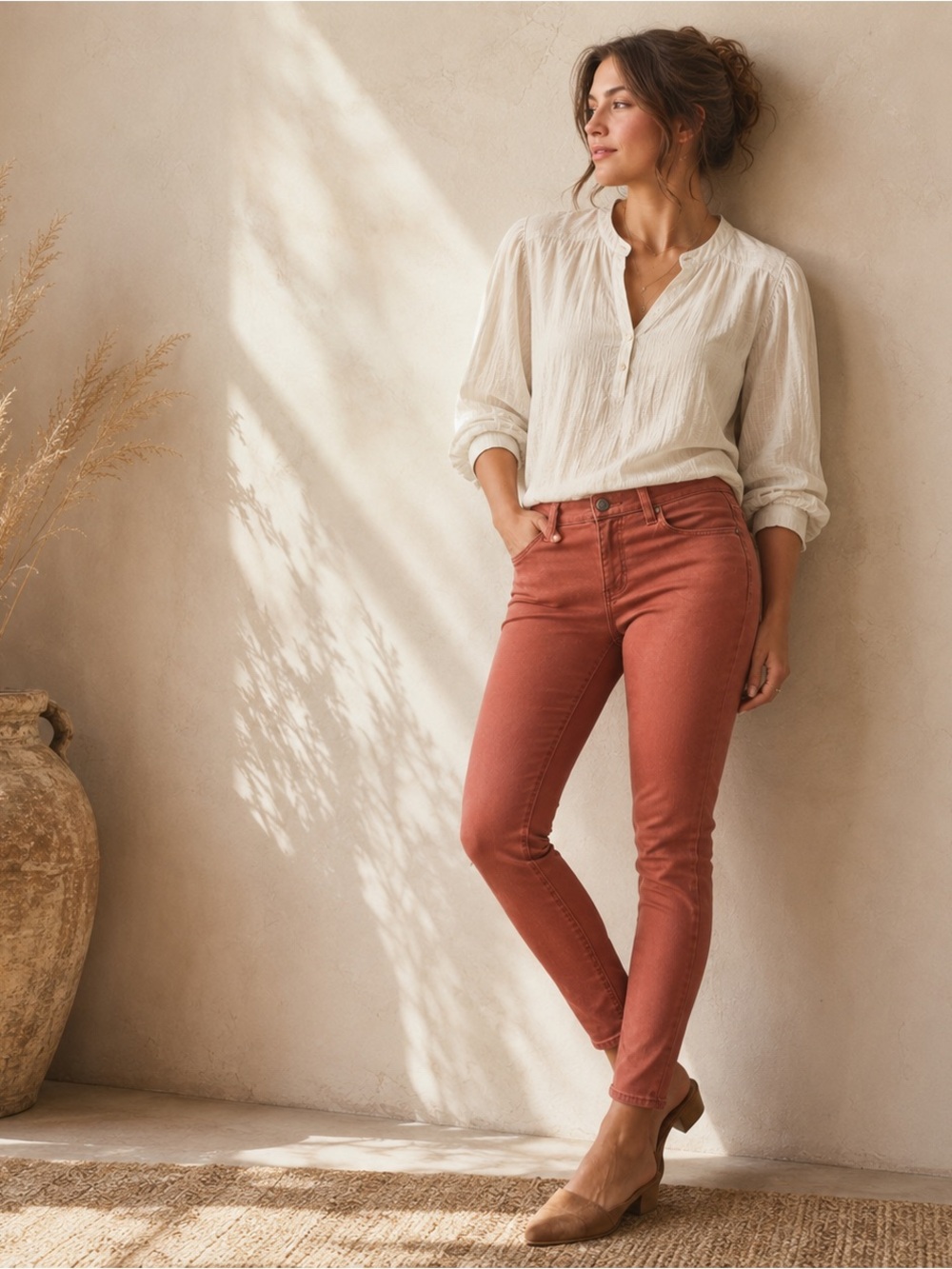 CAbi Curvy Skinny Jeans Size 2 Brick Dust Stretch Denim Mid Rise Boutique Style